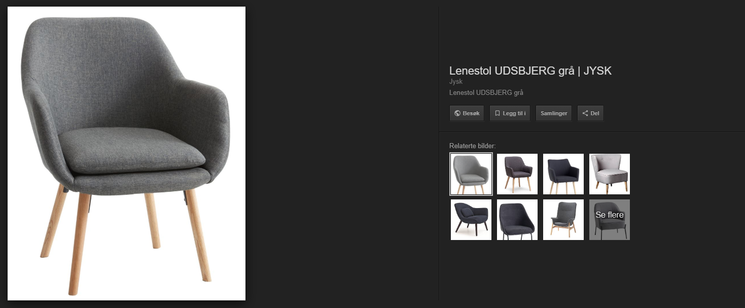 Unified Commerce blogg eksempel bildesøk grå stol med eik ben