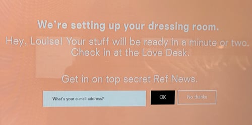 Message from touchscreen in Reformation store in New York 