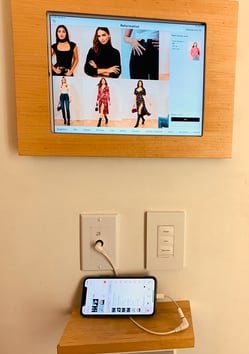 Touchscreen in wardrobe in Reformation store in New York
