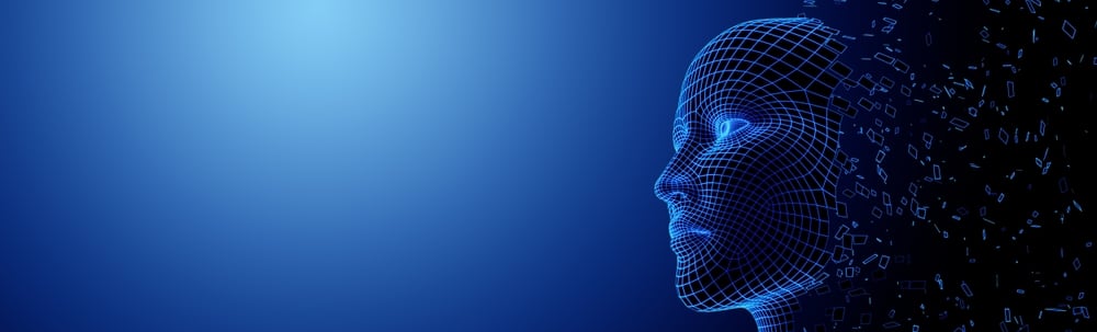 AI human face robot internet technology future blue art